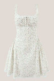 White Vintage Rose Printed Lace Cotton Mini Dress