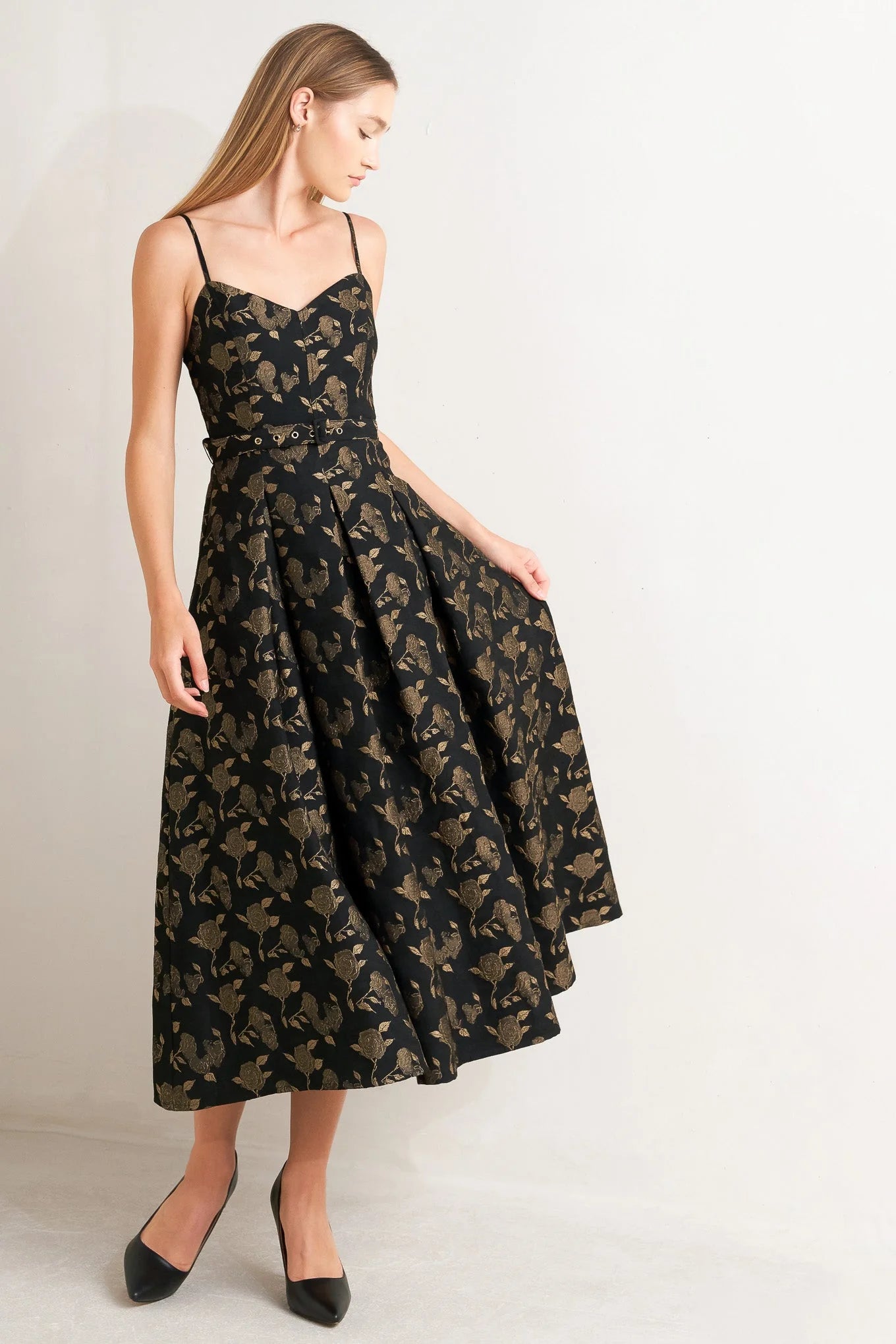 GARDEN OPERA BLACK BROWN MIDI DRESS