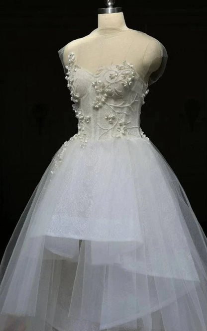 Mini High Neck Sleeveless Bell Beading Zipper Keyhole Tulle Lace Dress