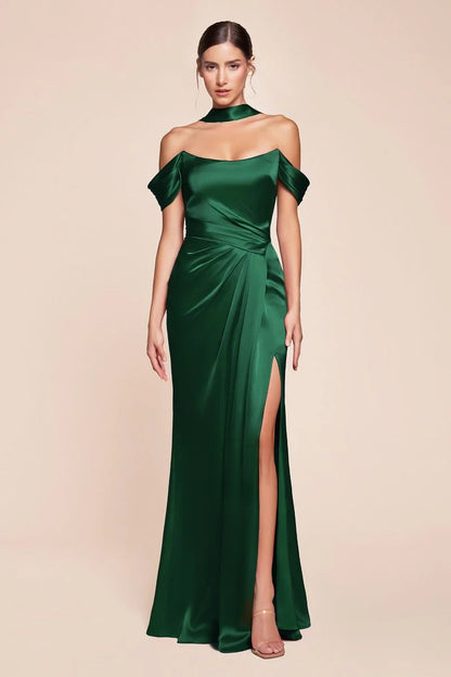 EMERSON GOWN OFF THE SHOULDER LUXE SATIN DRESS
