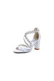 Open Toe Satin Block Heels With Crystal Straps