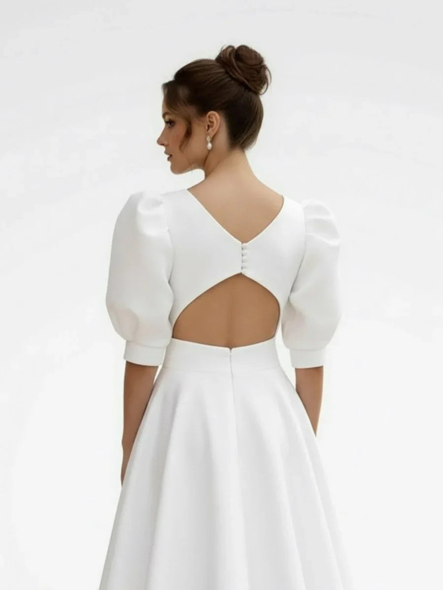Elegant Bateau A Line Satin Knee length Wedding Dress