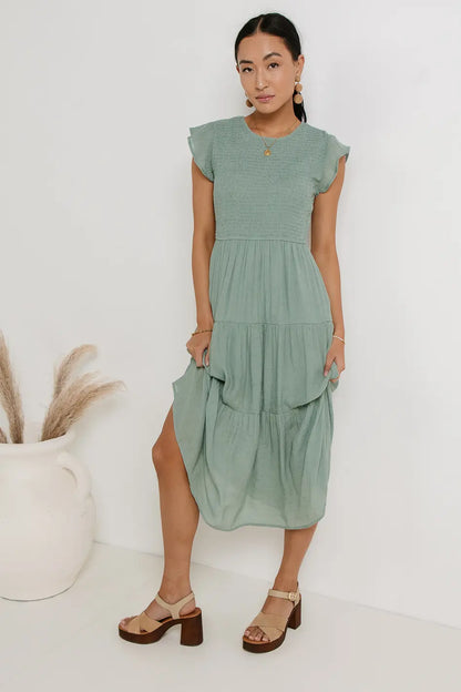 Declan Midi Dress in Sage FINAL SALE