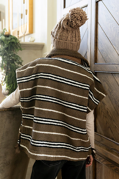 Mellanie Striped Sherpa Vest in Mocha FINAL SALE