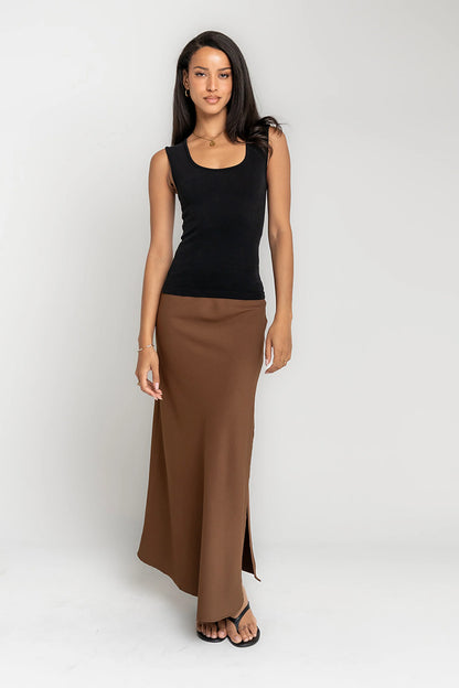 Ashlyn Textured Maxi Skirt in Brown