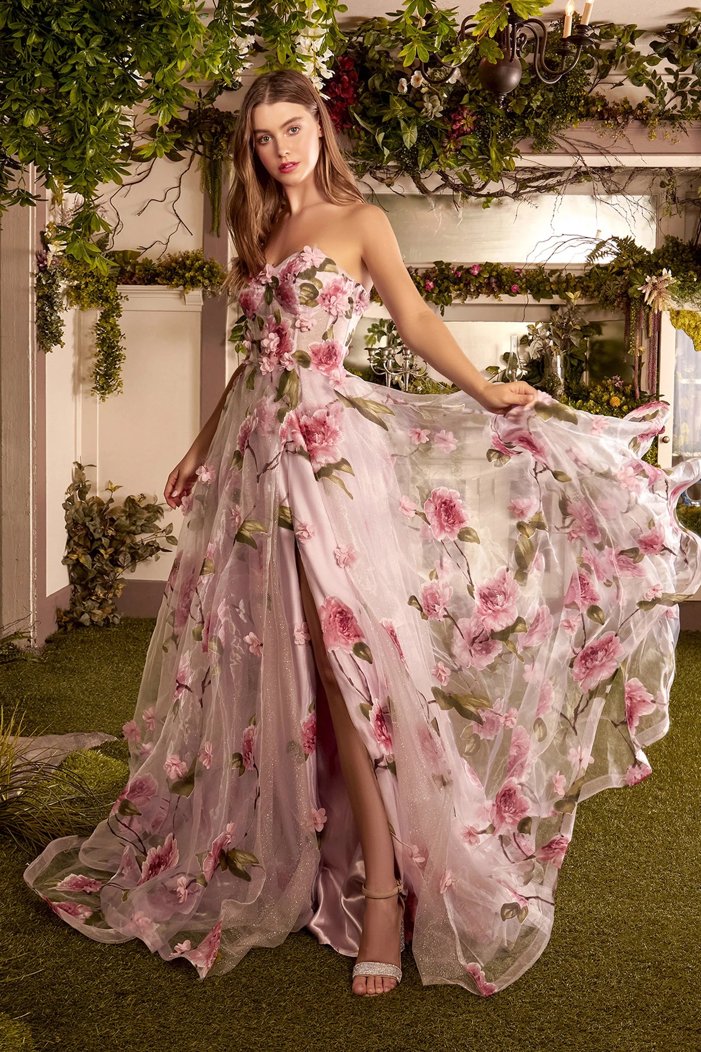 A1035 Portrait of a Rose Printed Organza Gown Andrea Leo Couture