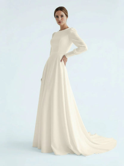 Modest A Line Long Sleeves Wedding Dress Vintage Gown