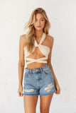 Pax High Rise Destroyed Denim Shorts