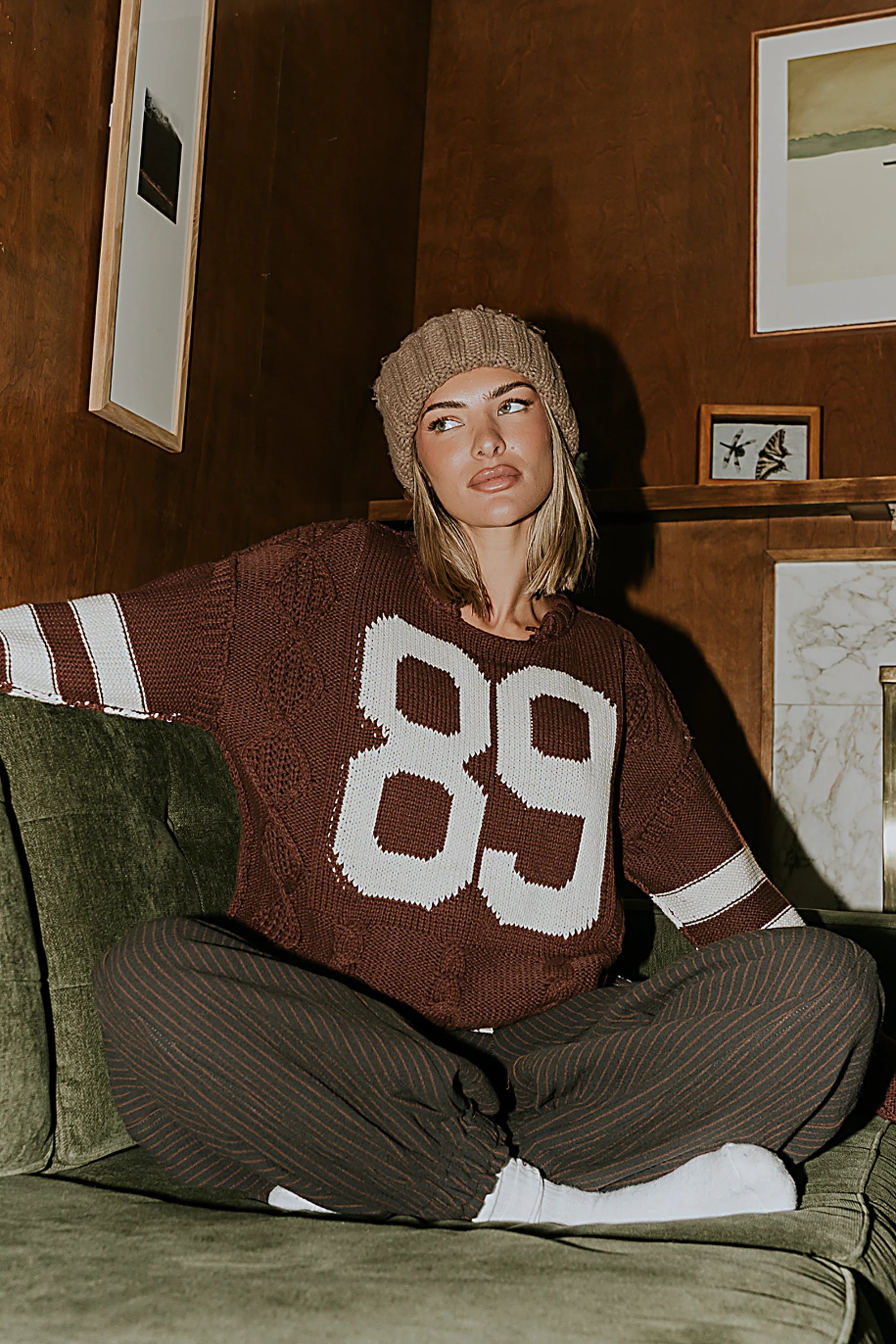 Route Cable Knit Sweater in Red Brown FINAL SALE