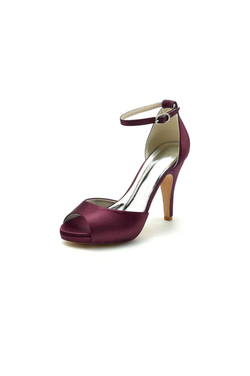Silver Silk Heels with Metal Accent