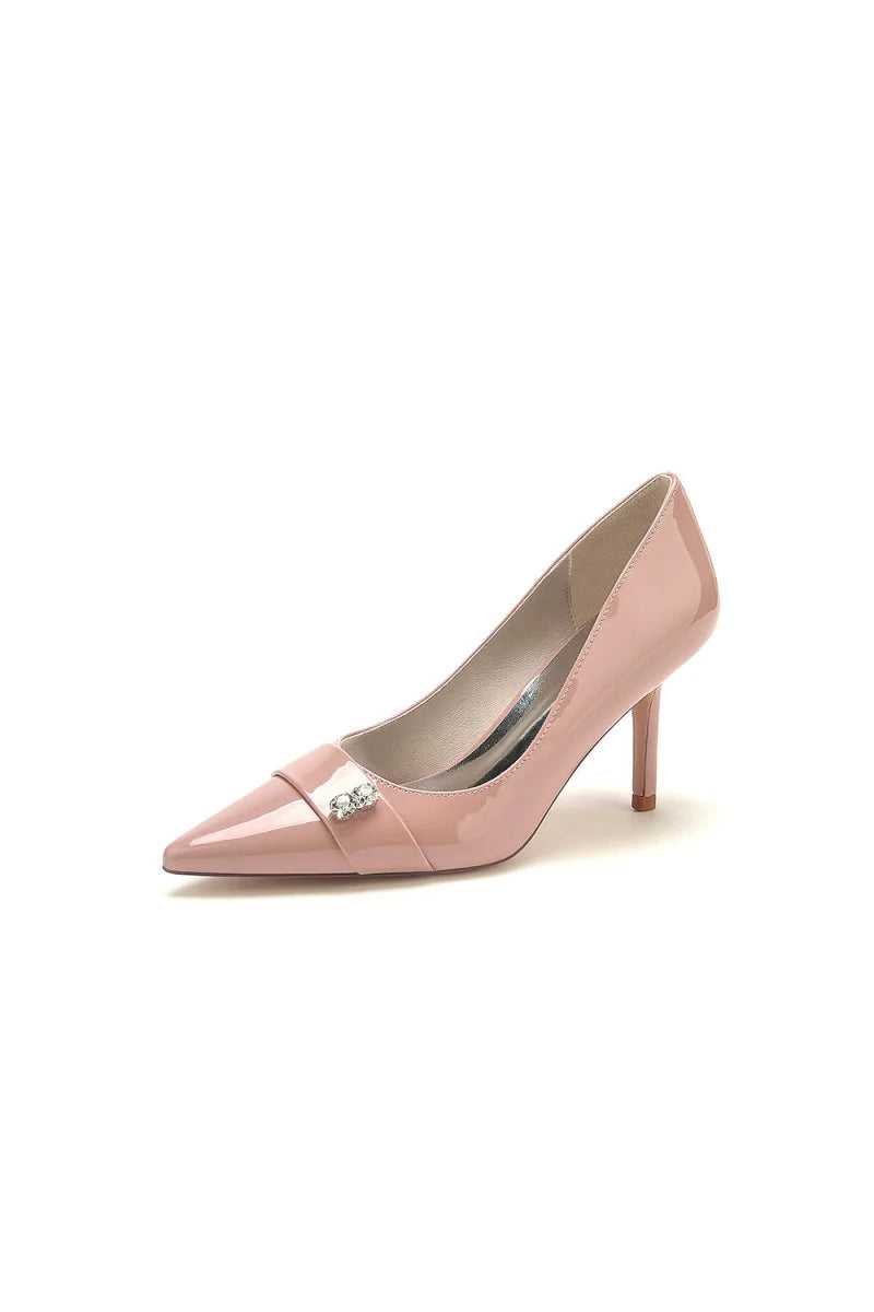 Patent Leather Rhinestone Wedding Heels Pointed Toe Stiletto Bridal Shoes