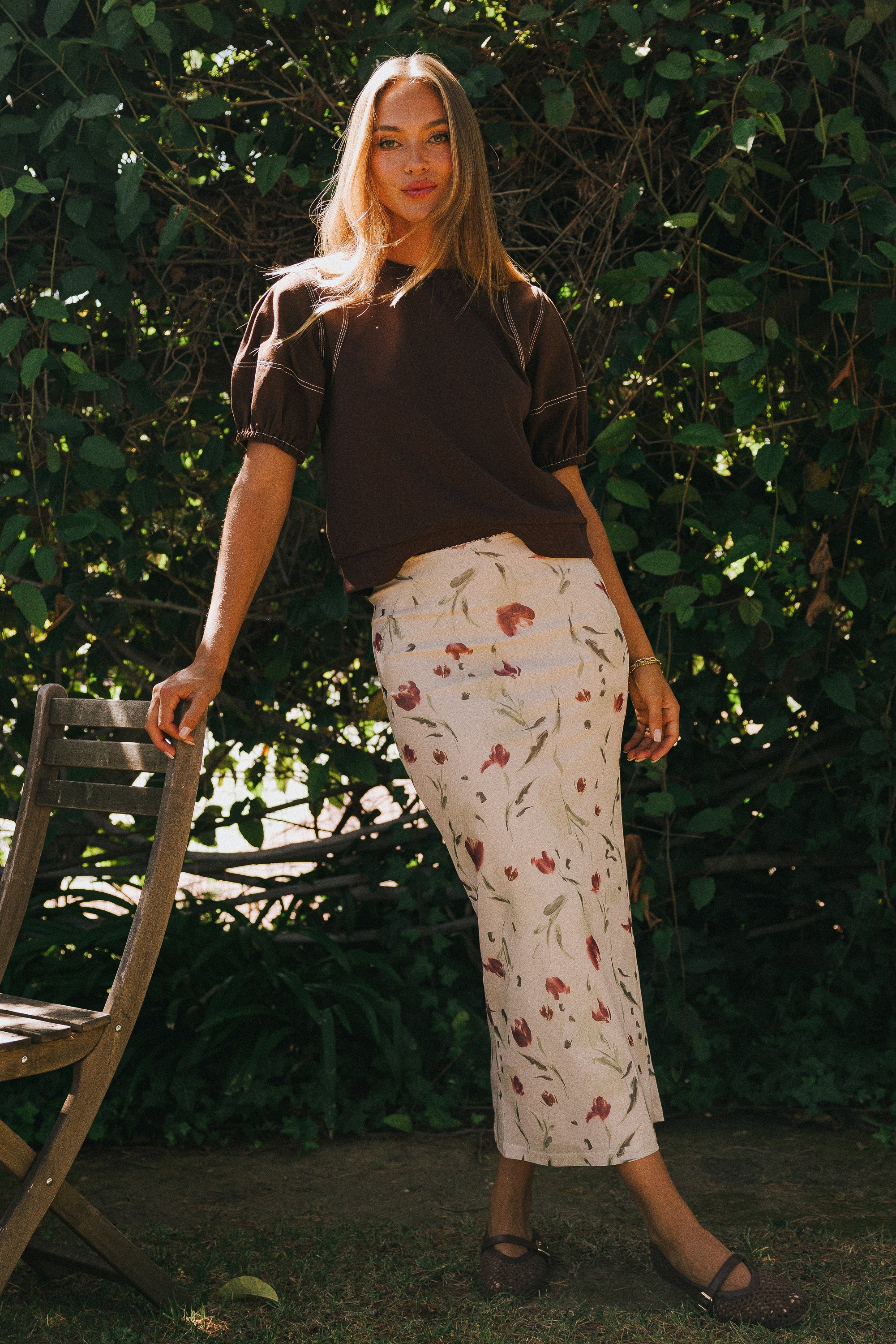 Aspen Puff Sleeve Top in Brown FINAL SALE