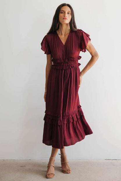 Willa Ruffle Dress in Burgundy FINAL SALE