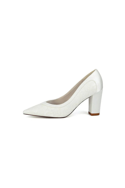 Ivory Lace High Heels with Wooden Heel