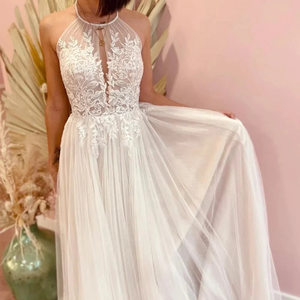 A line Lace Tulle Wedding Dress Boho Style Online