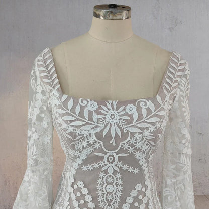 White Mermaid Enchantment Flower Prints Wedding Dress