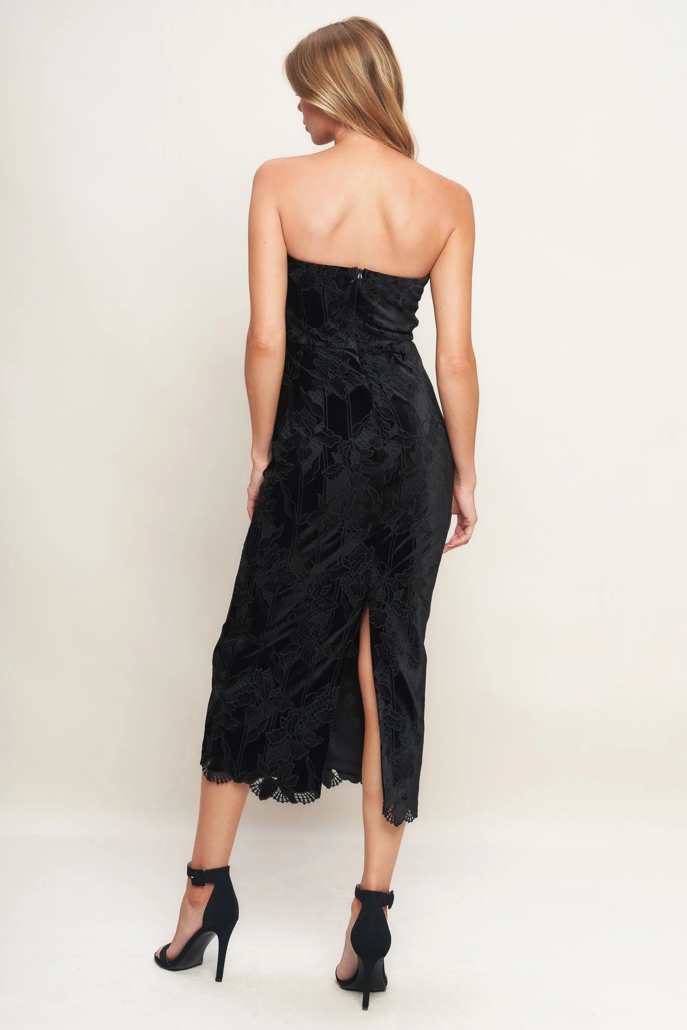 TEMPTATION BLACK VELVET LACE MIDI DRESS