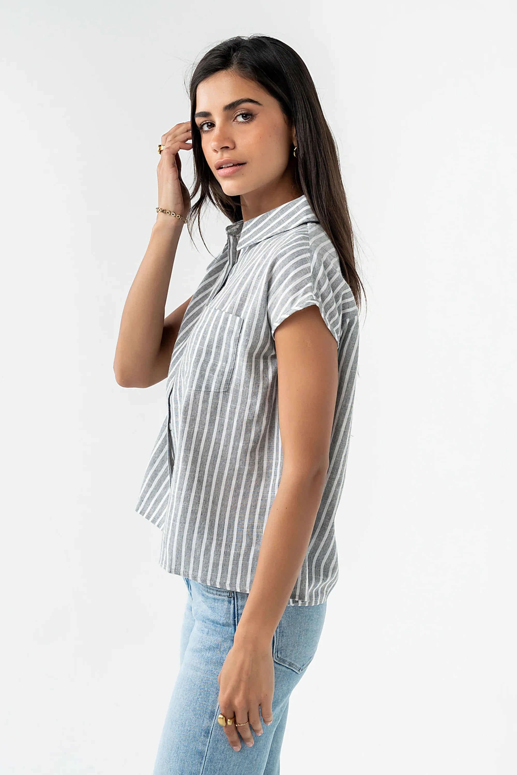 Janel Collared Striped Top