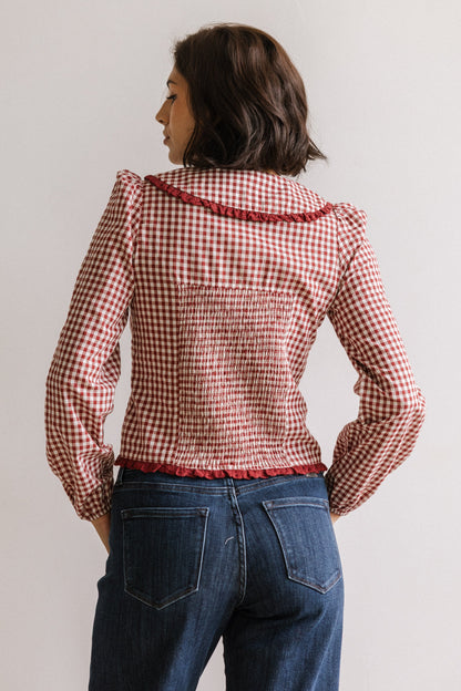 Brenna Gingham Blouse in Burgundy FINAL SALE