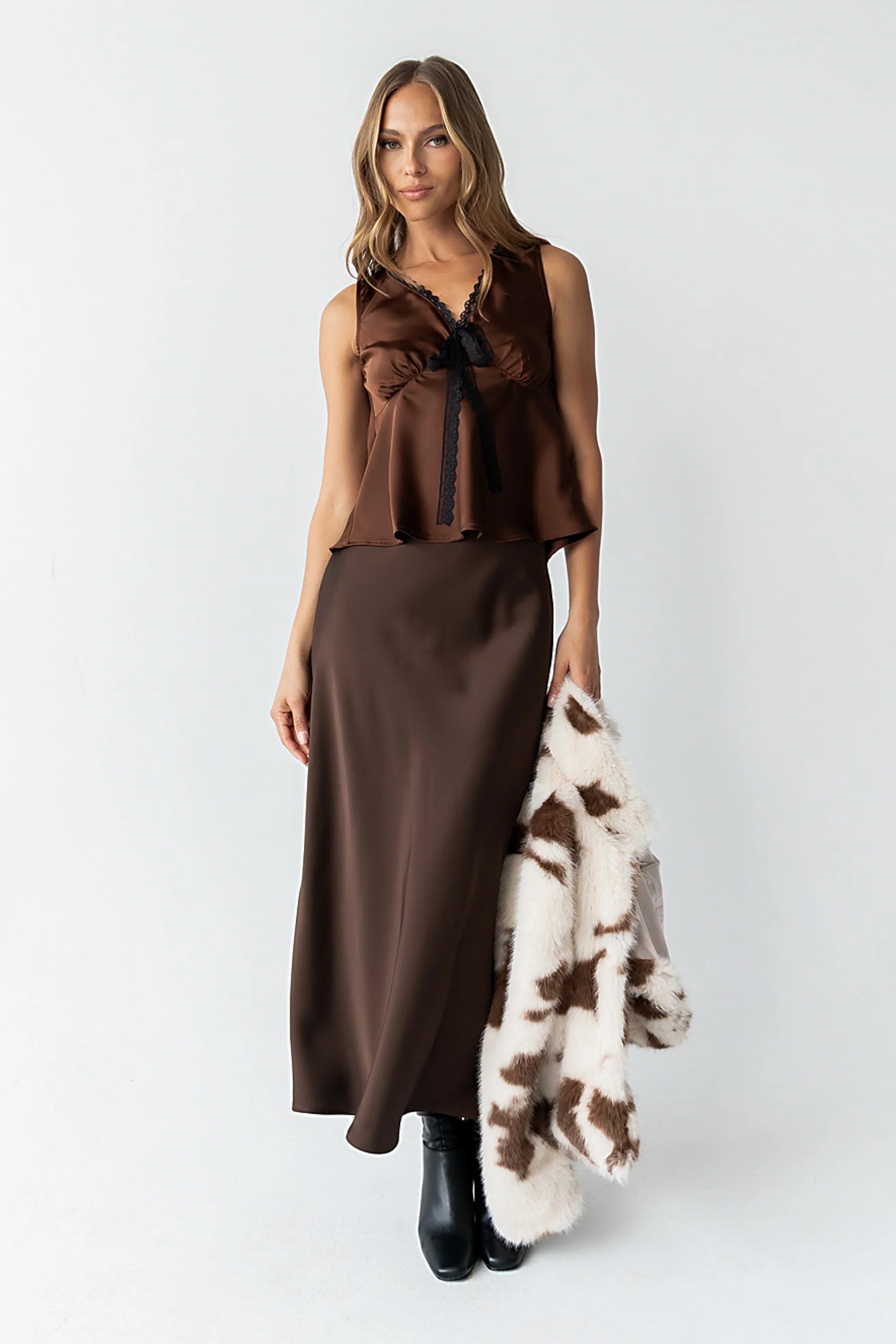 Tory Satin Maxi Skirt in Brown FINAL SALE
