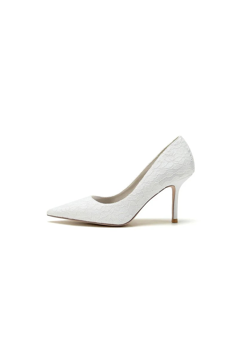 Simple Pointed Toe Lace Wedding Heels