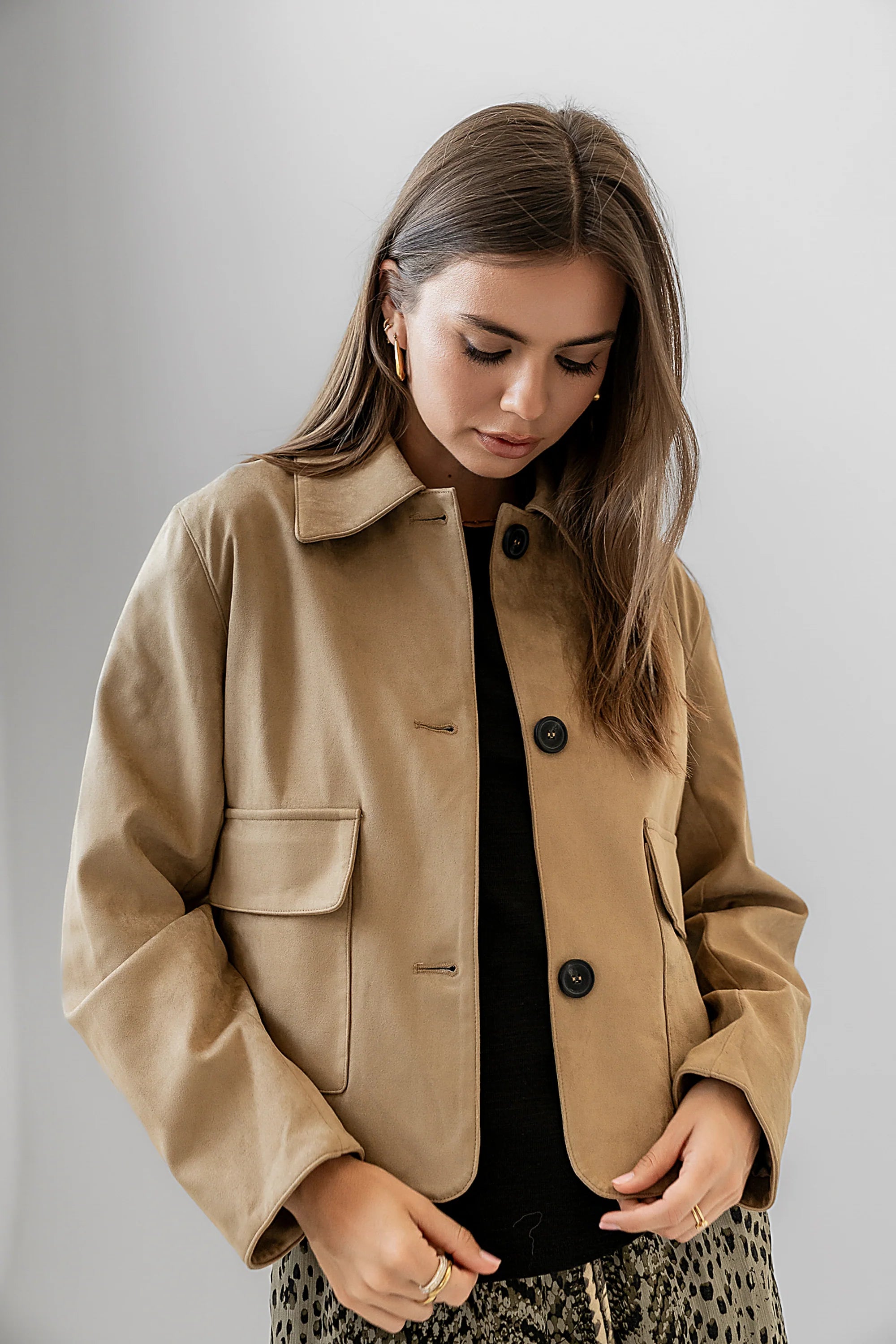 Aden Suede Jacket in Khaki FINAL SALE