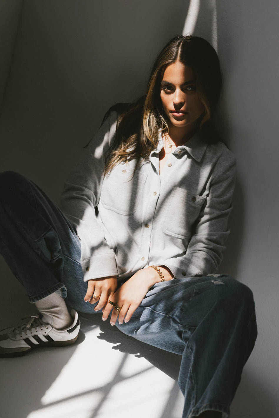 Mada Fleece Button Up in Grey FINAL SALE