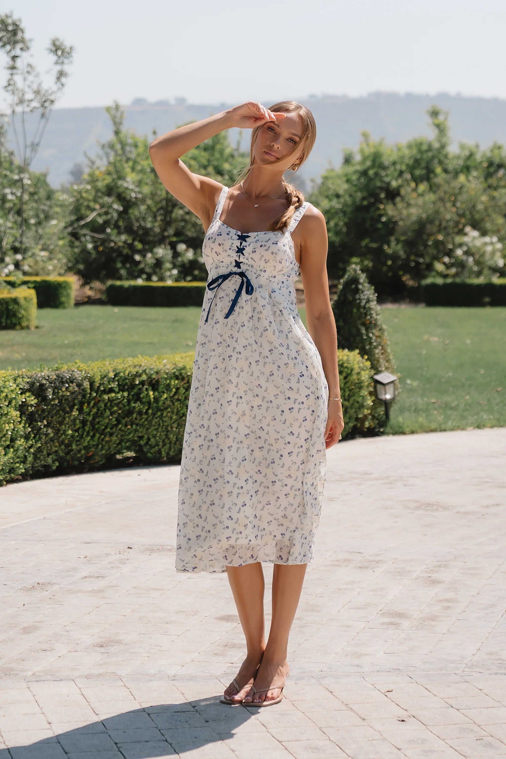 Charley Floral Midi Dress in Blue