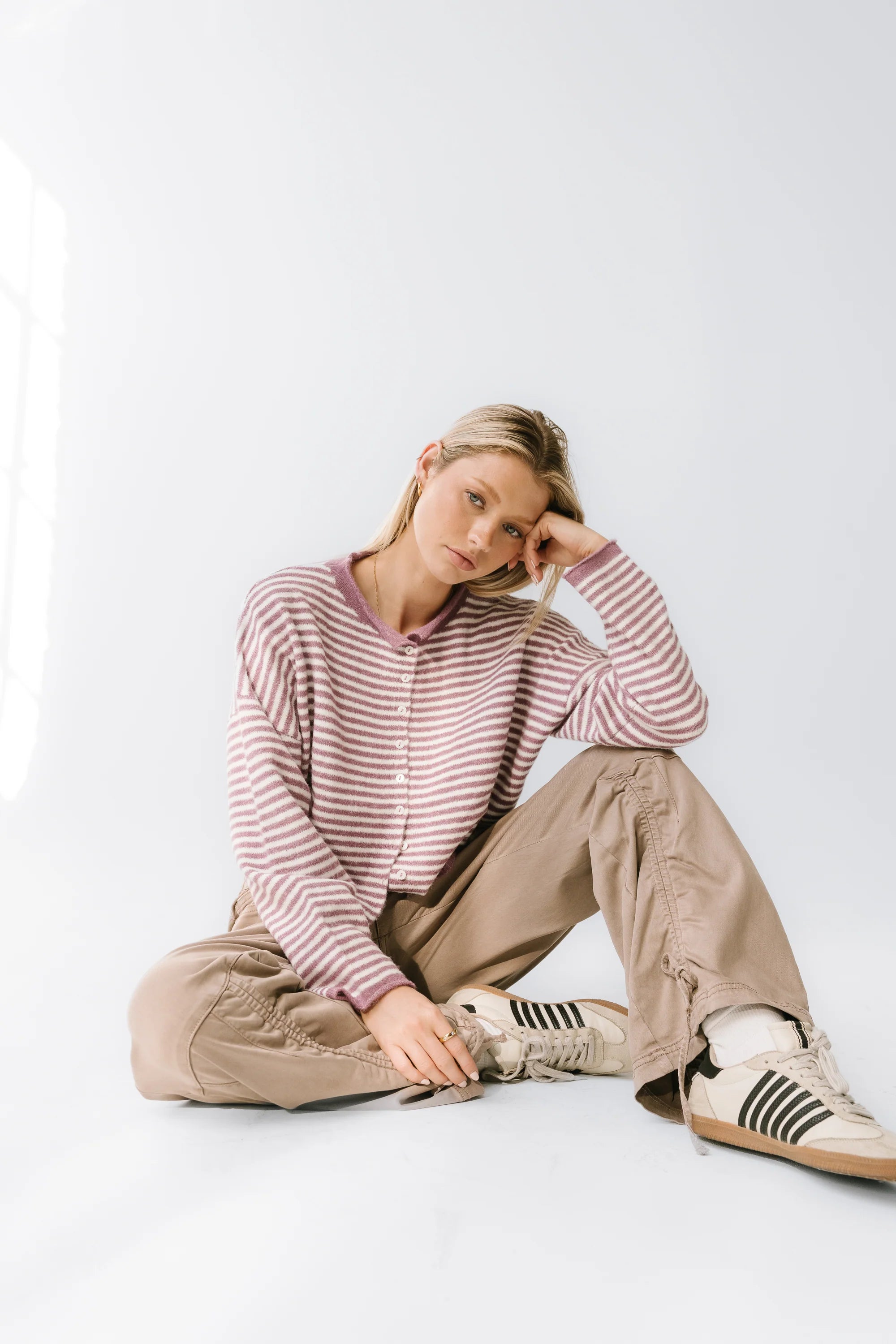 Miriam Striped Cardigan in Purple