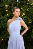 Minna Gown Rosette One Shoulder A line Shimmer Chiffon Dress