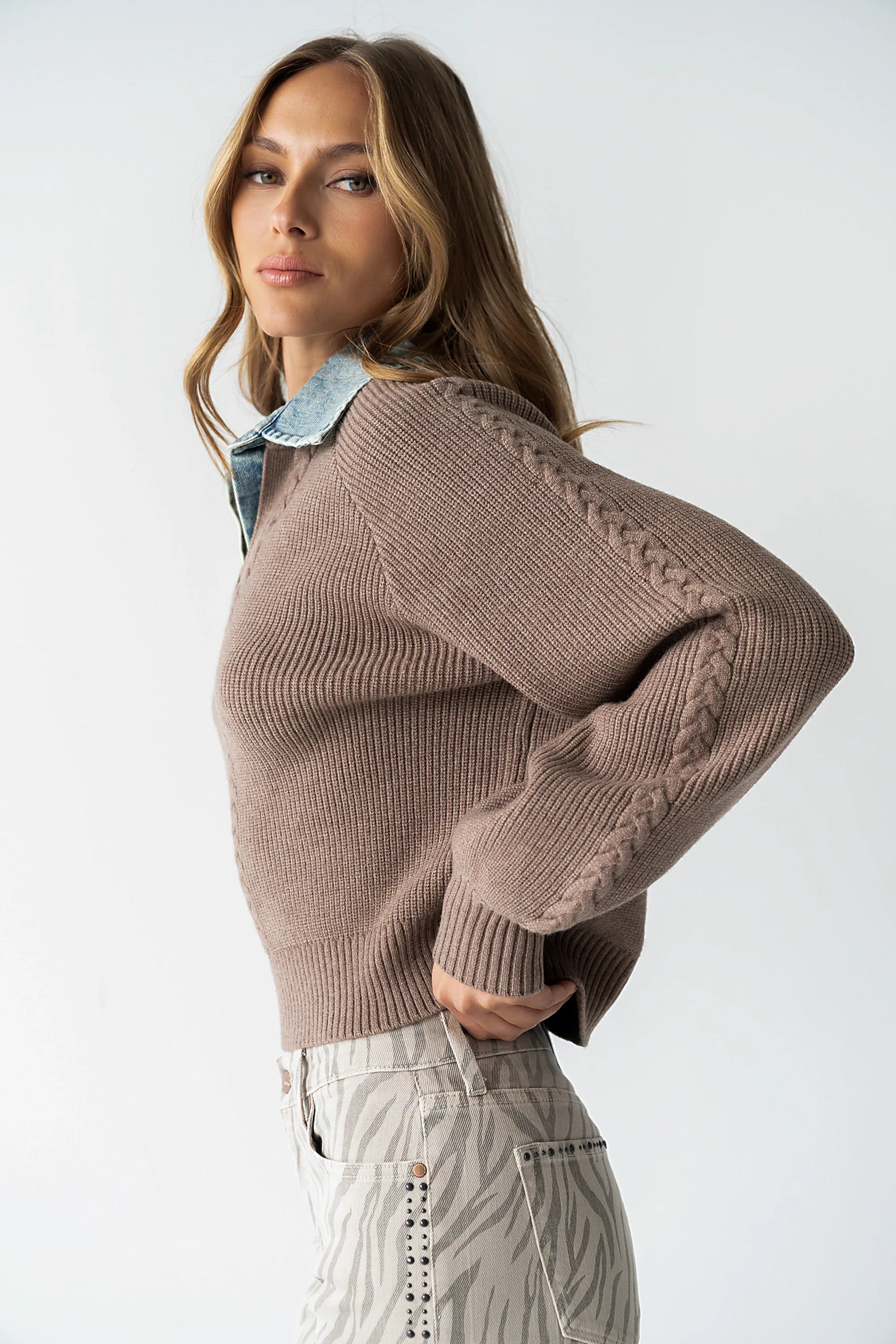 Melissa Contrast Sweater in Mocha FINAL SALE