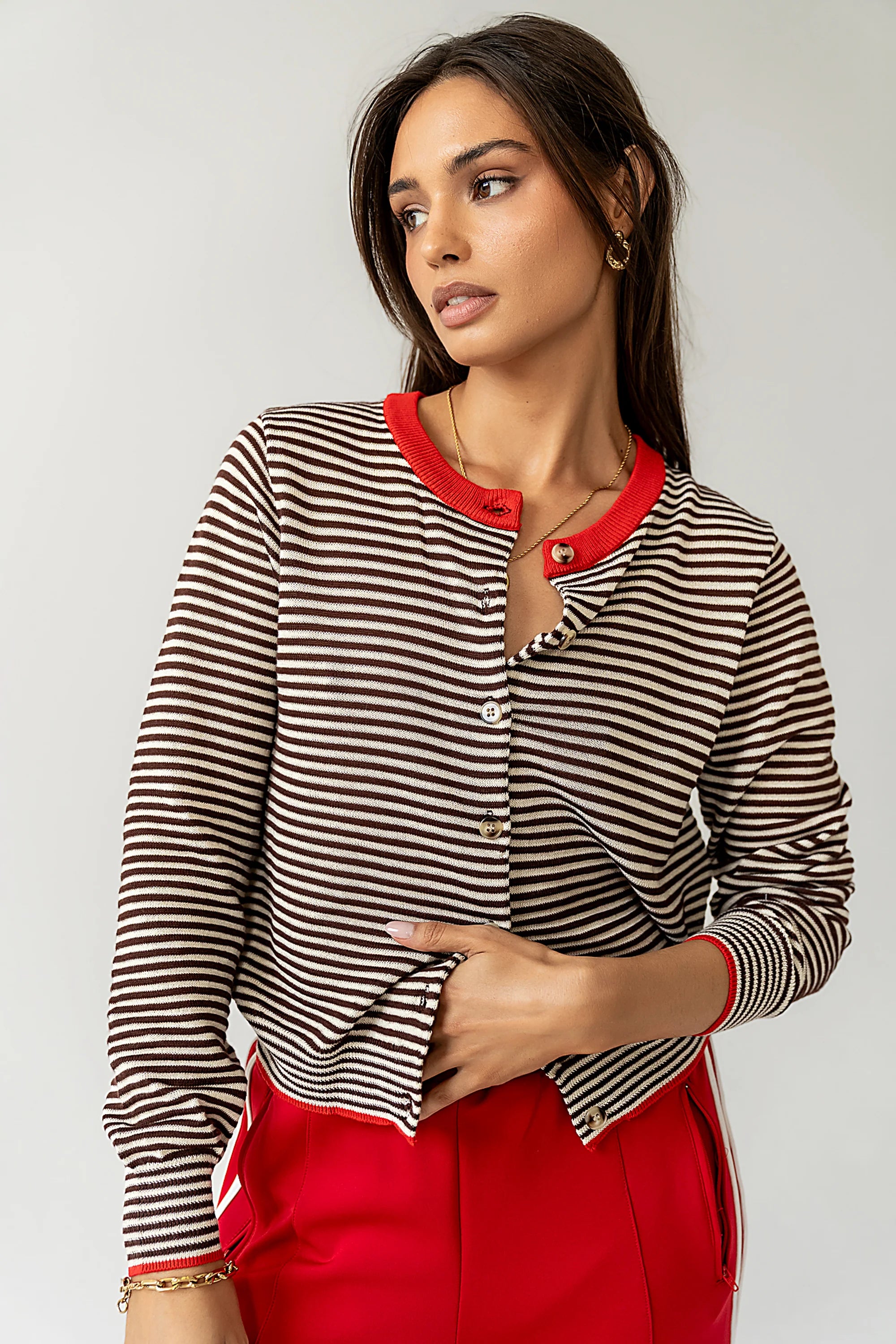 Josy Button Front Cardigan in Red FINAL SALE