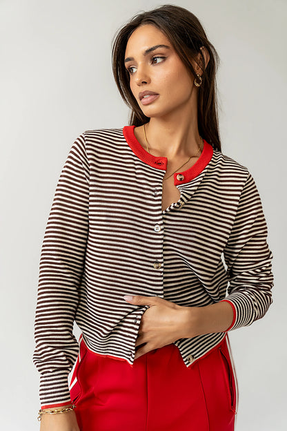 Josy Button Front Cardigan in Red FINAL SALE
