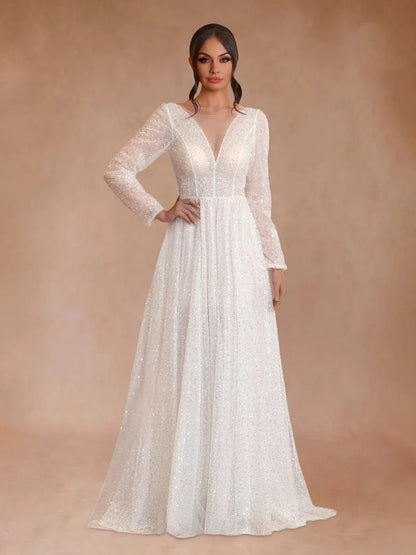 Bohemian A Line Sparkly Sequined Luxury Wedding Dresses