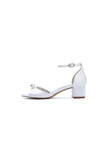 Satin Low Heel Sandals with Pearl Accent and Ankle Strap