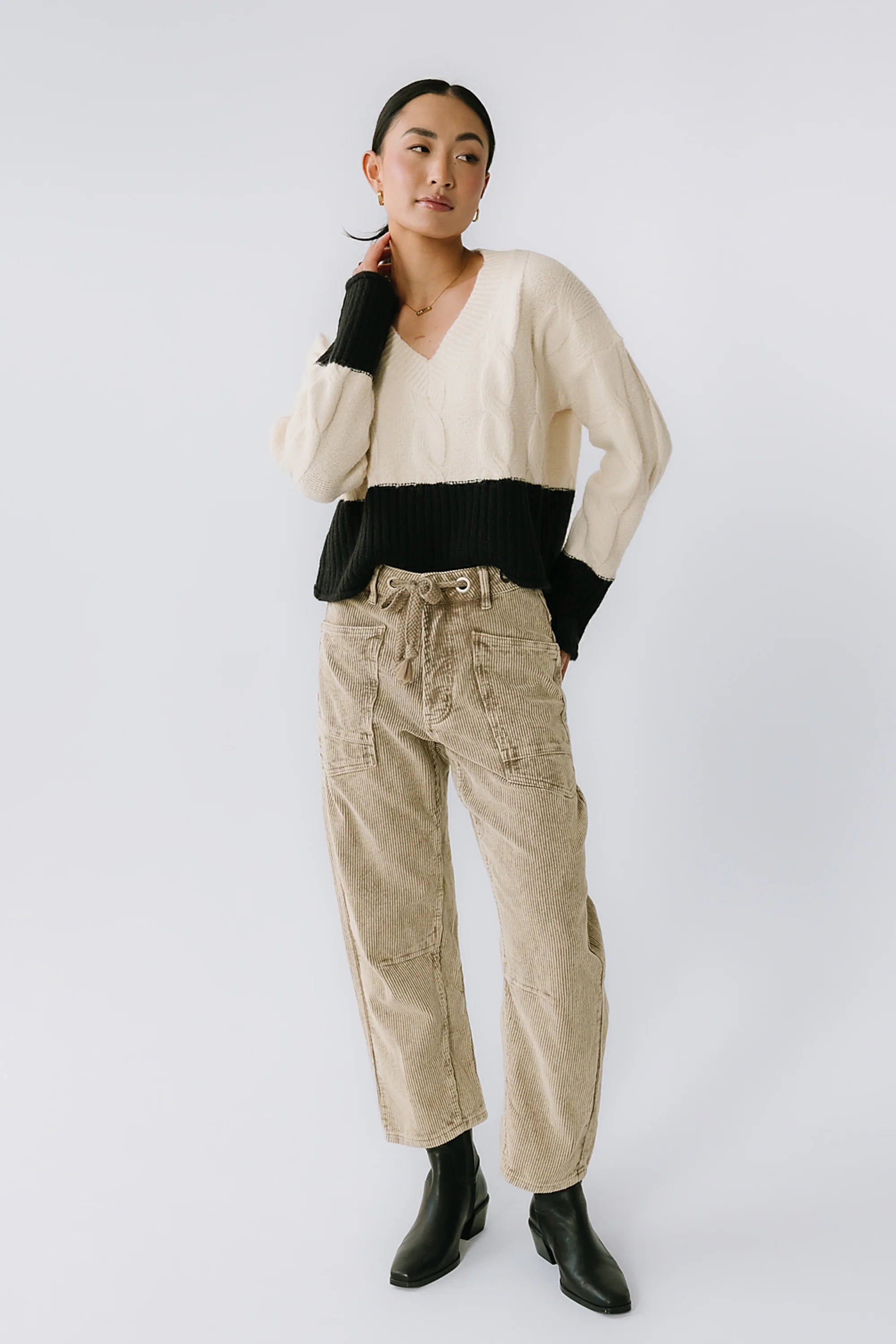 Dana Corduroy Barrel Pants in Olive FINAL SALE