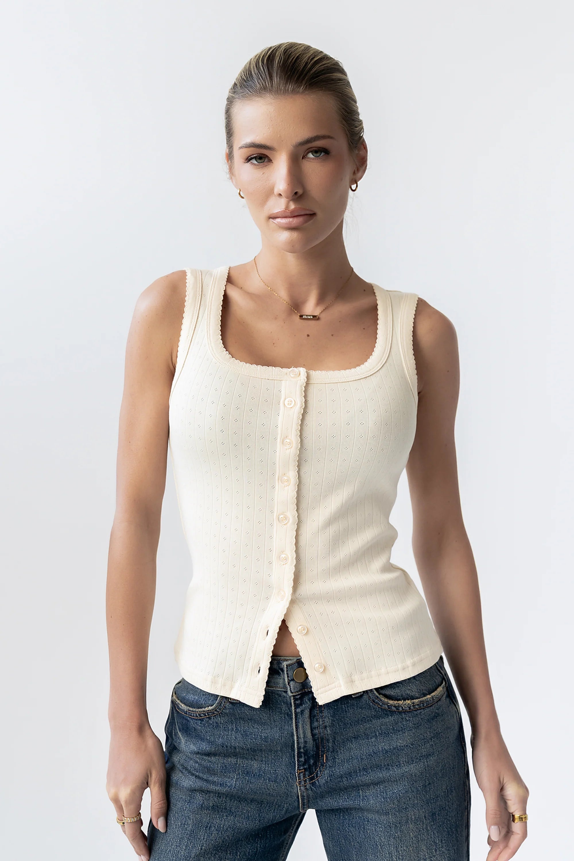 Apollo Knit Tank Top in Beige