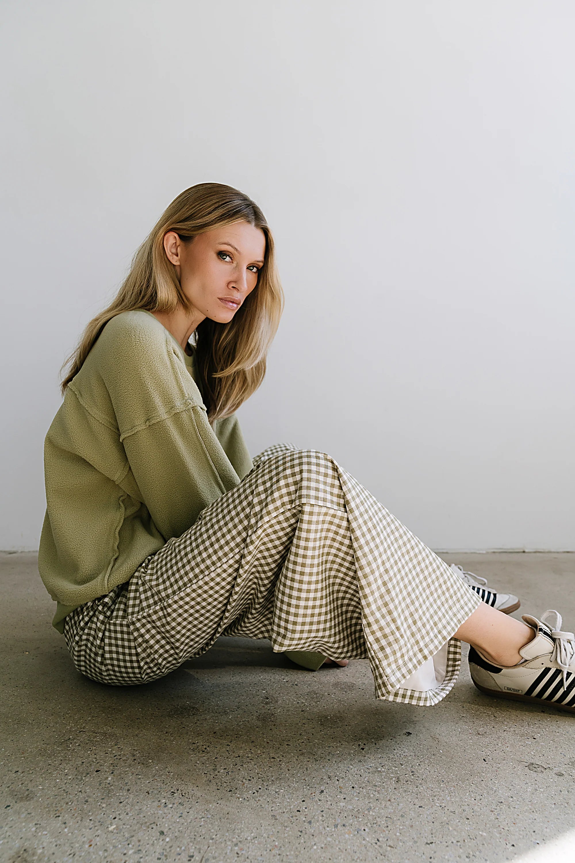 Ada Gingham Wide Leg Pants in Olive FINAL SALE