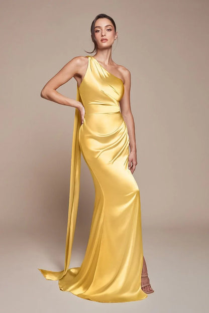 BRYCE GOWN ONE SHOULDER LUXE SATIN DRESS