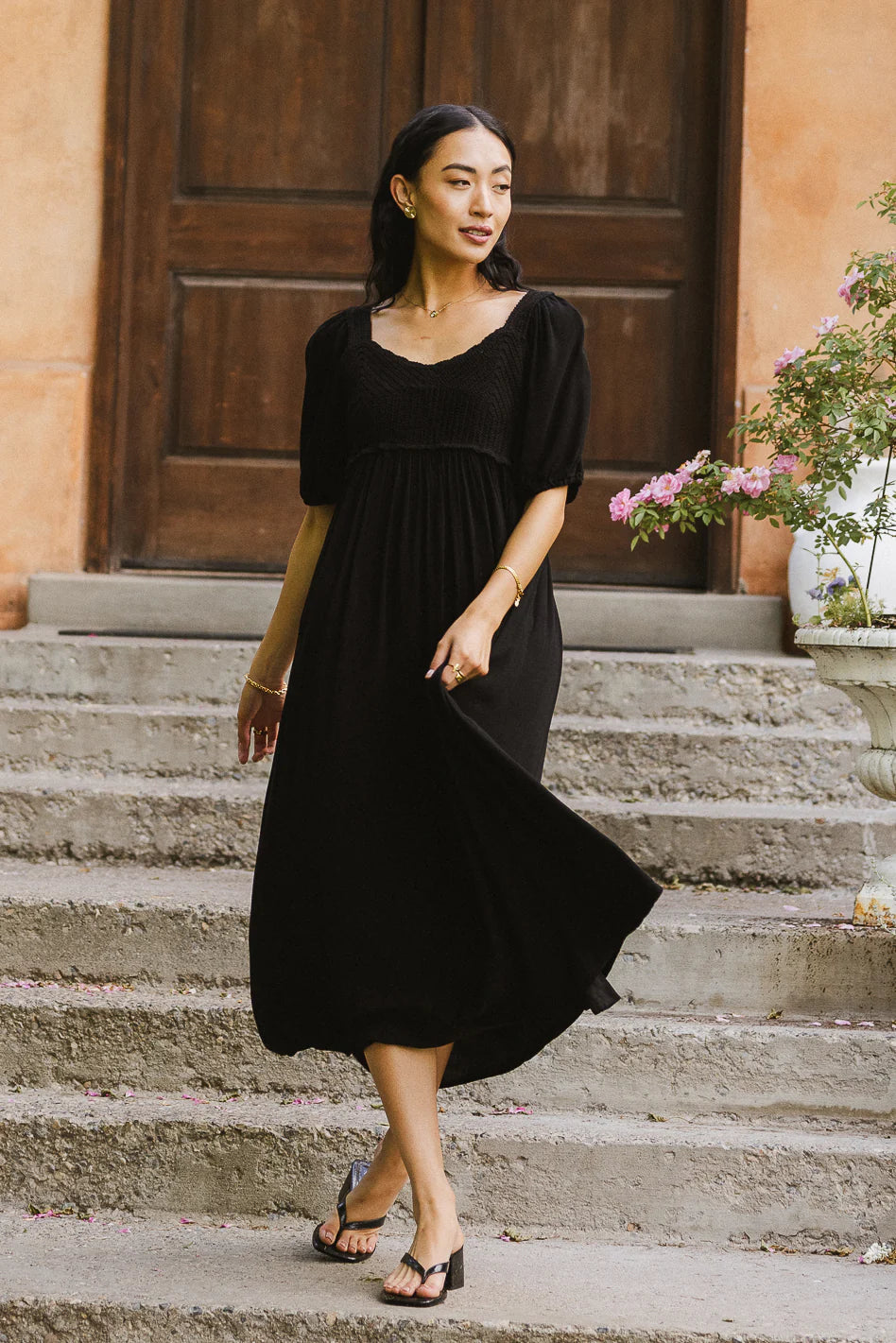 Nina Crocheted Midi Dress in Black FINAL SALE