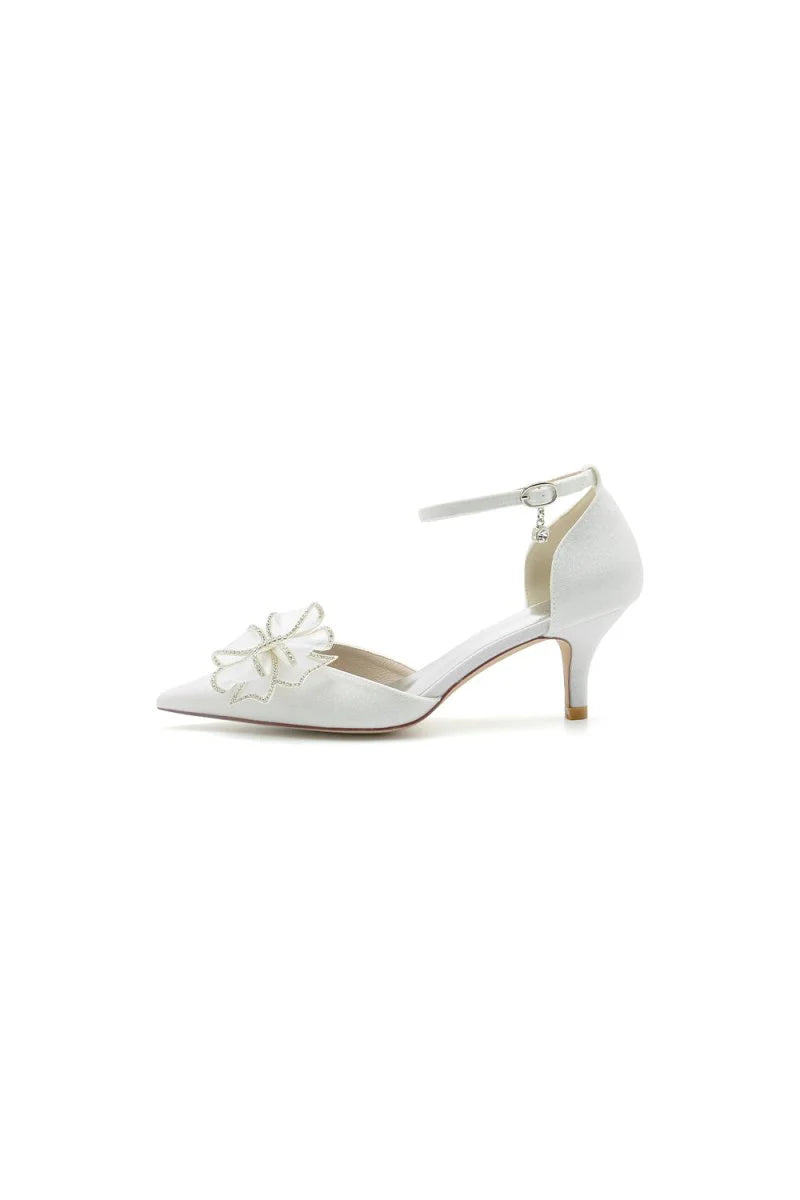 Ankle Strap Pointed Toe Glitter Crystal Wedding Shoes with Bow