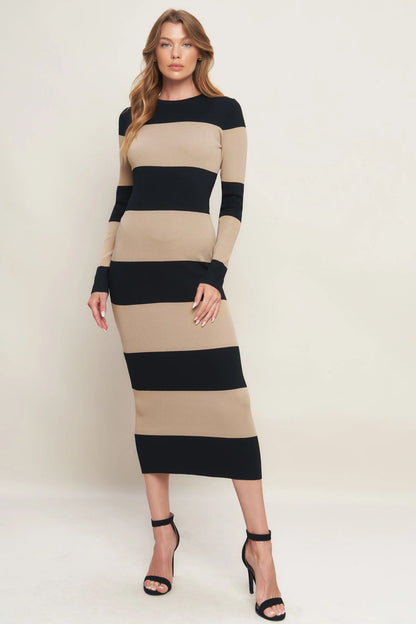 MODERN ATTITUDE STRIPE LONG SLEEVE SWEATER DRESS