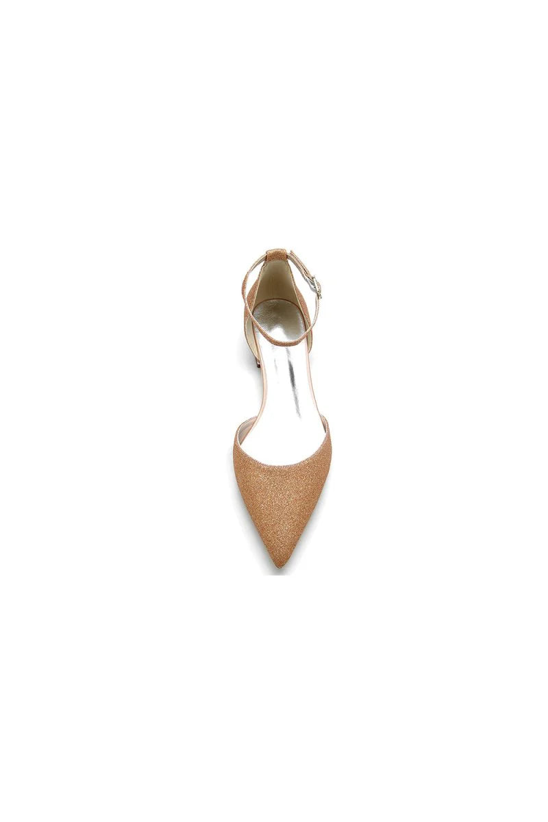 Stretch Glitter With Ankle Strap Pointed Toe Flat Heel Party Shoes