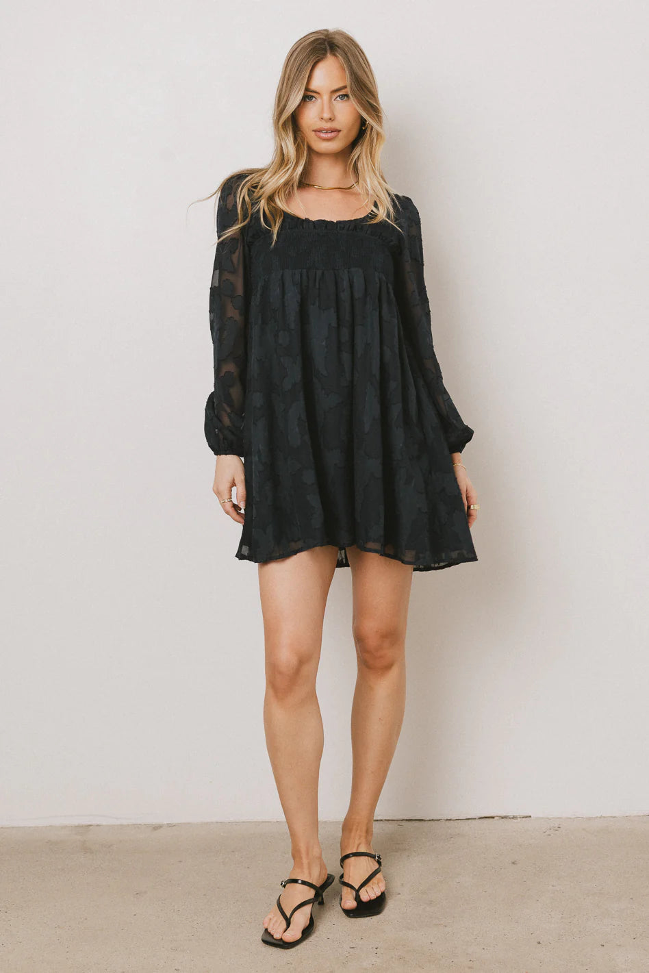 Miles Smocked Mini Dress in Navy FINAL SALE