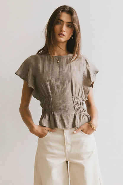 Whit Smocked Blouse in Olive FINAL SALE