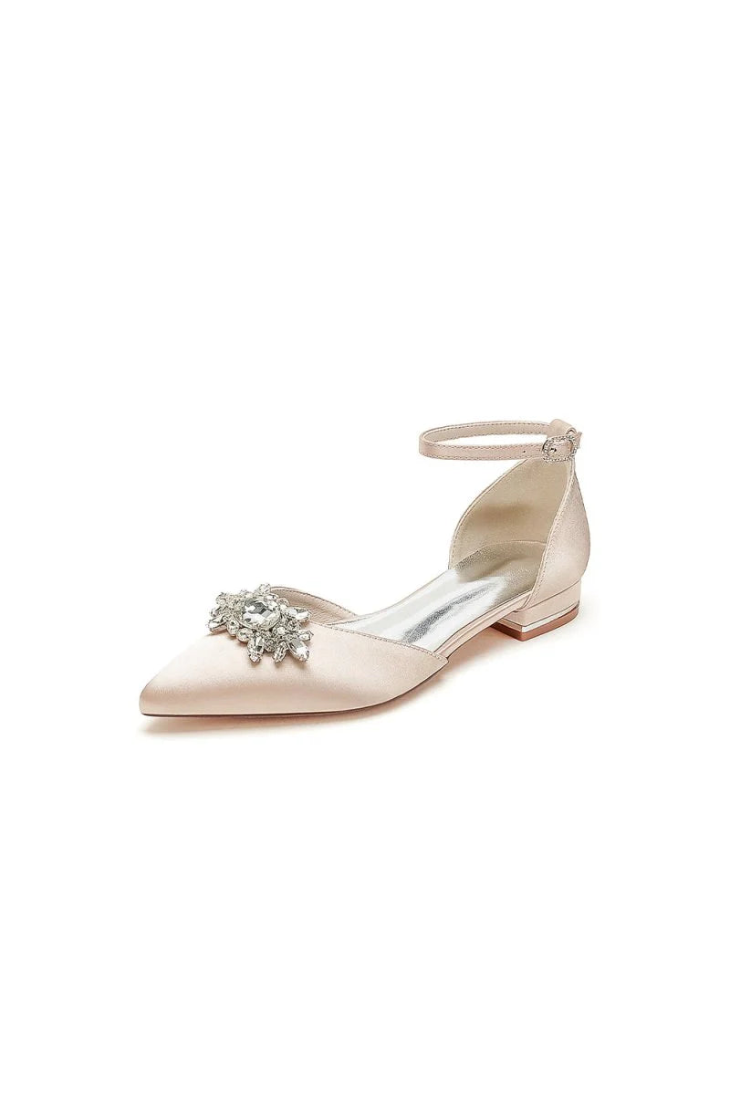 Pointed Toe Rhinestone Ankle Strap Kitten Heels