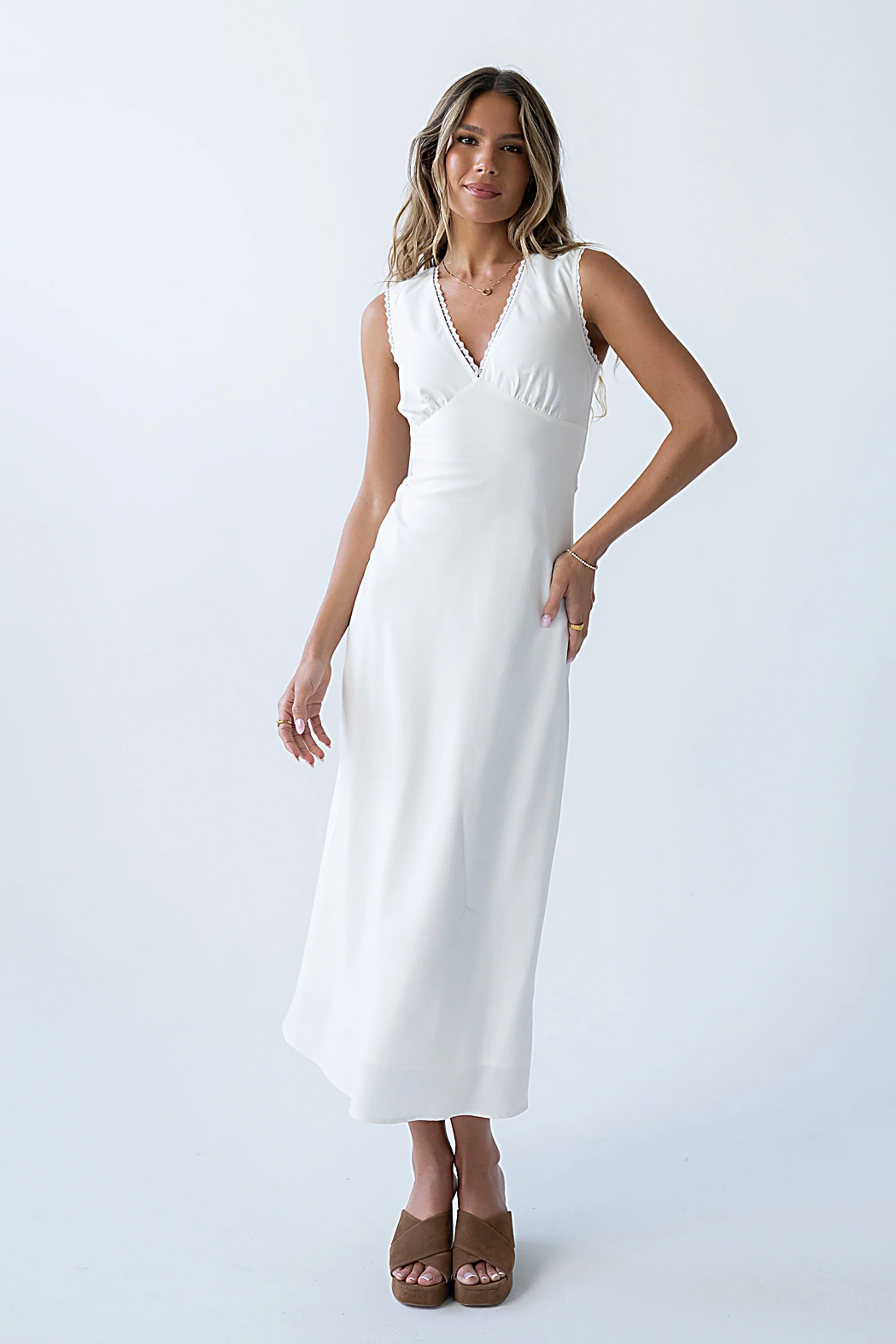 Hailey Lace Trim Maxi Dress in Ivory