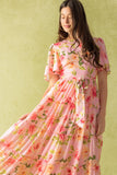 CARRIAGE RIDE ROMANCE PINK FLORAL MAXI DRESS