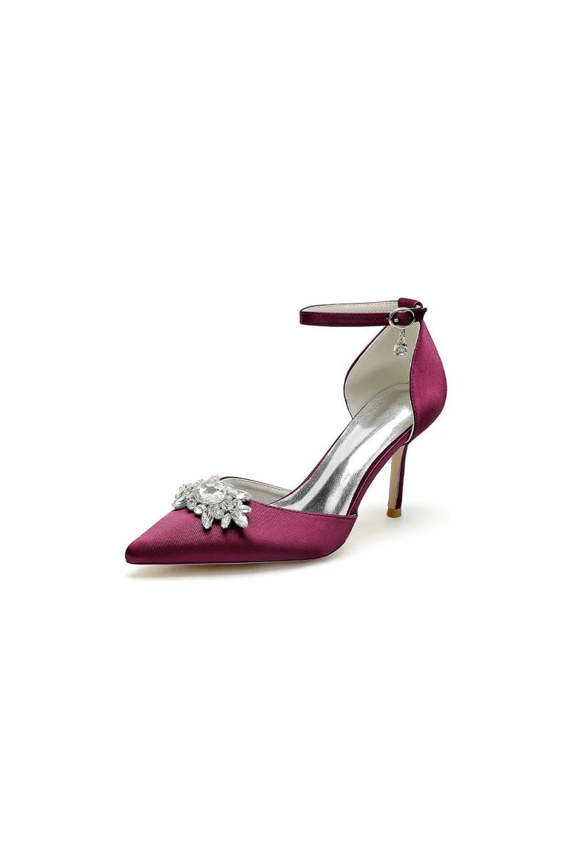 White Pointed Toe with Rhinestone Flower