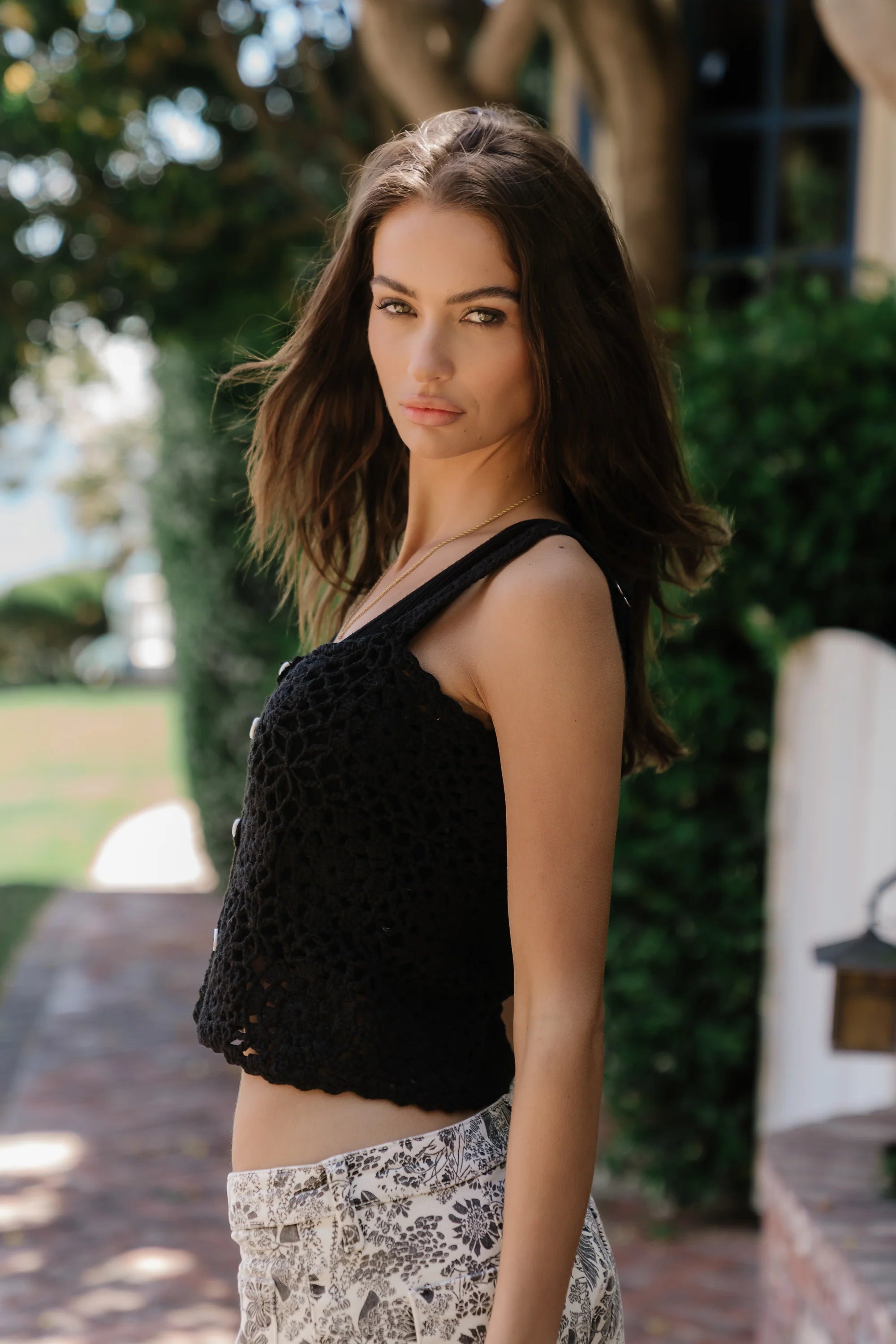 Marko Crochet Tank Top in Black